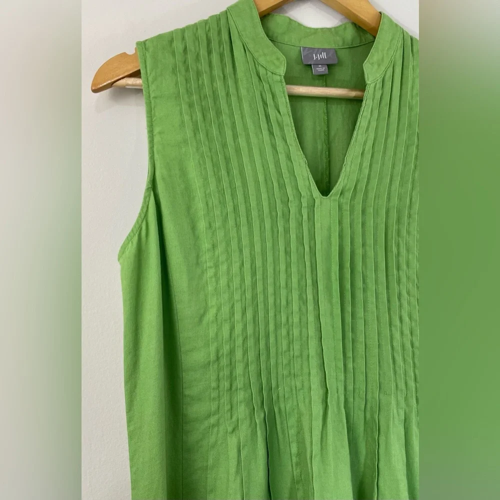 J. Jill Linen Pintuck Pleated Sleeveless Maxi Dress Apple Green Size M Lagenlook - Picture 6 of 10